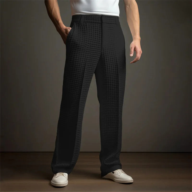 Adriano | Eleganti Pantaloni Neri Uomo – Struttura Waffle per Comfort e Stile 0
