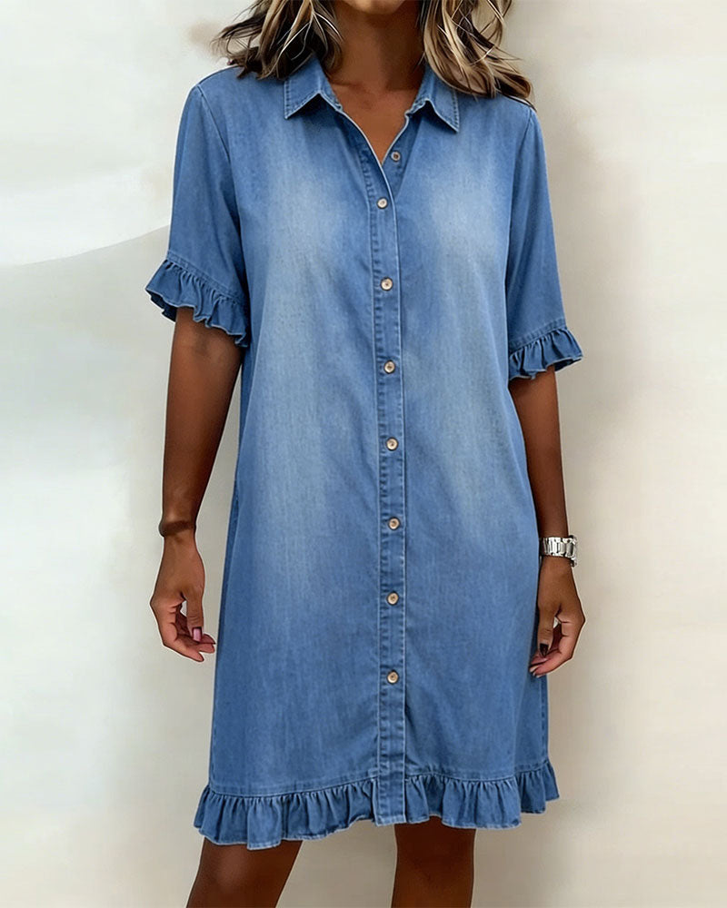 Alfina | Elegante Abito Donna in Denim Traspirante con Arricciature 0