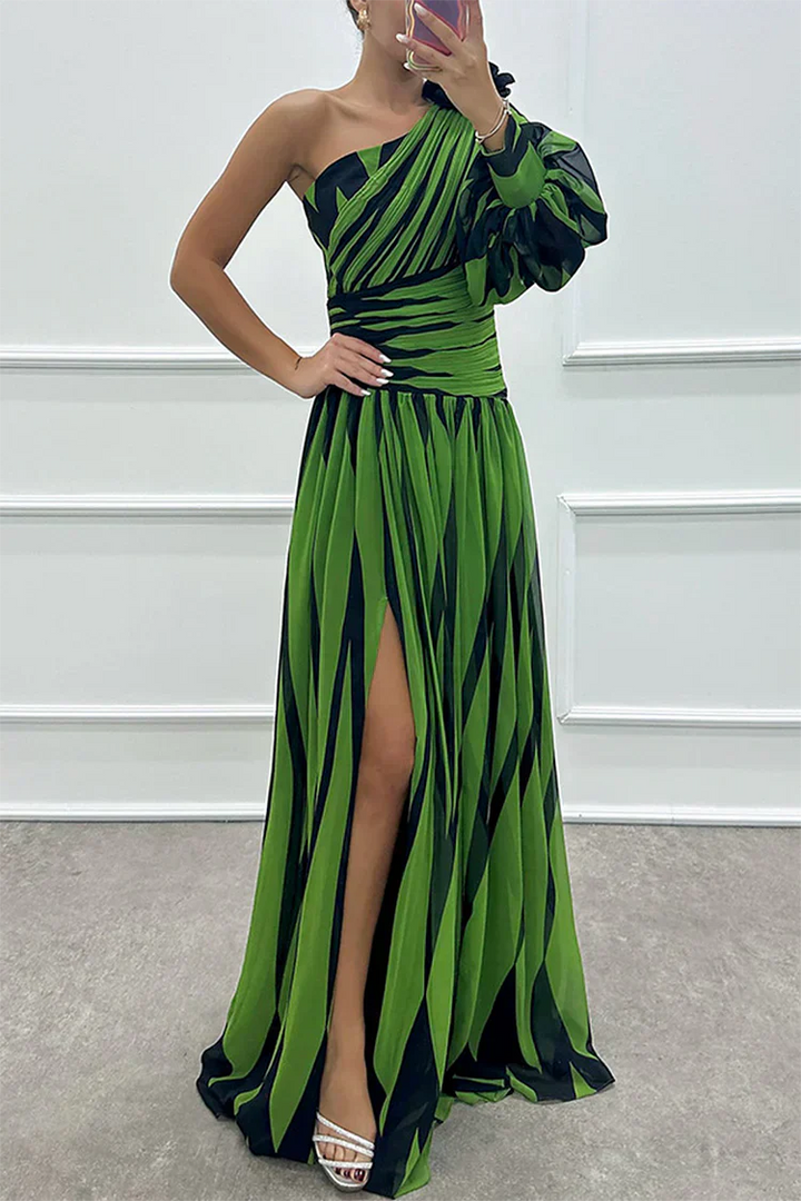 Alina | Abito Cerimonia Donna Monospalla Elegante Maxi Fluido 5