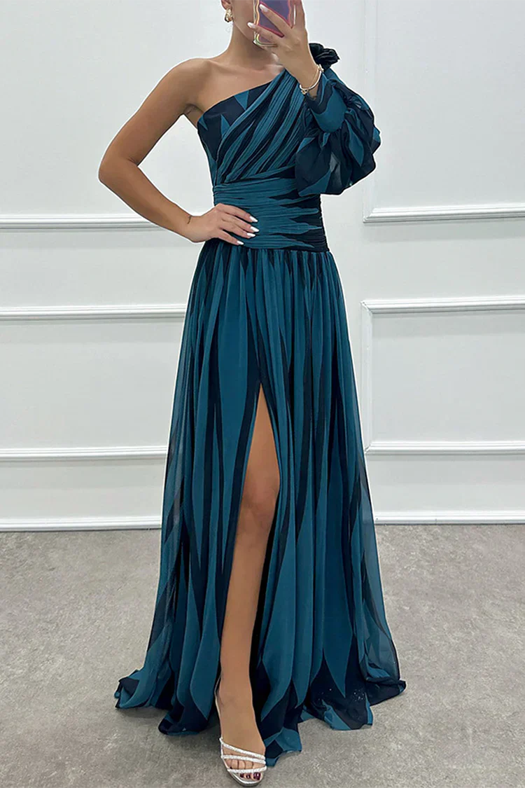 Alina | Abito Cerimonia Donna Monospalla Elegante Maxi Fluido 7