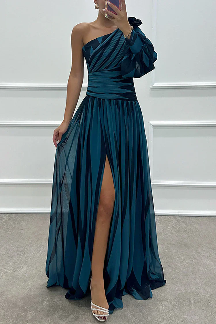 Alina | Abito Cerimonia Donna Monospalla Elegante Maxi Fluido 8