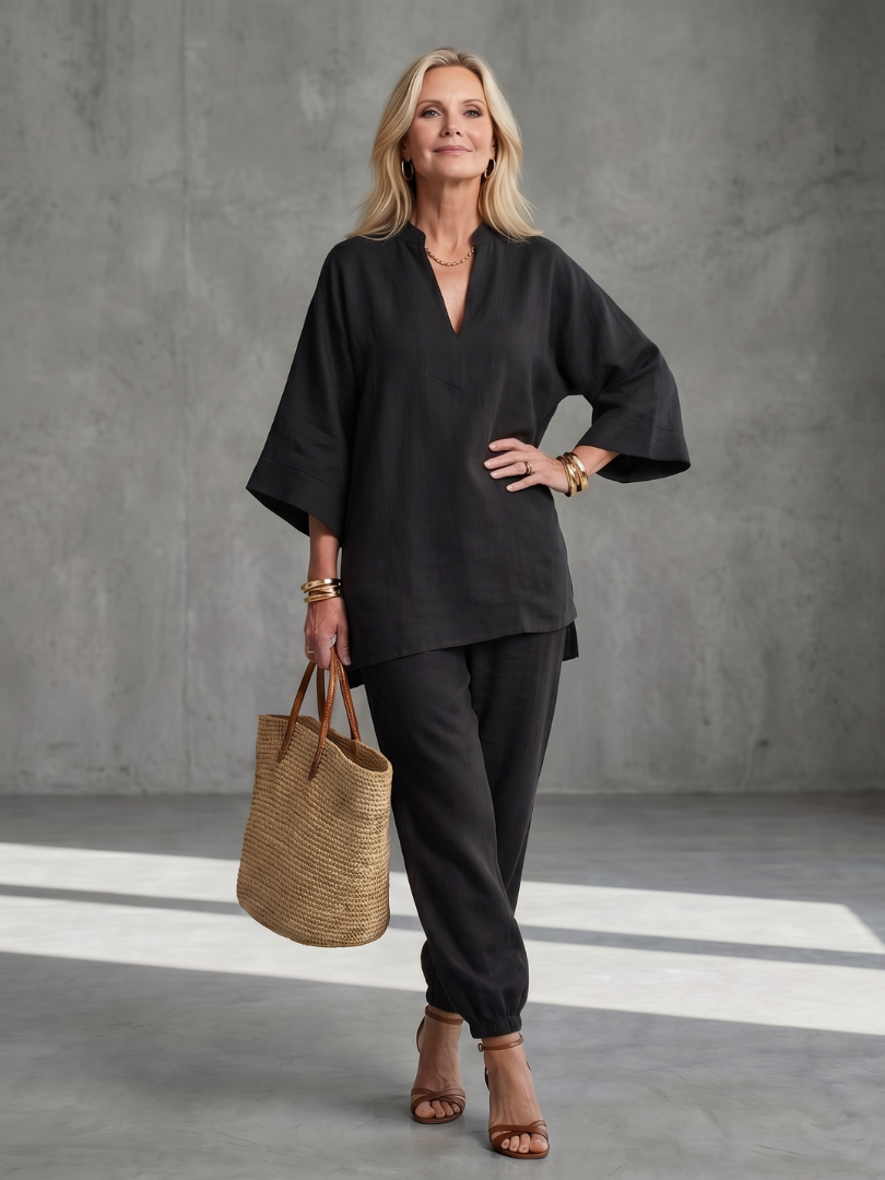 Allegra | Completo Donna Elegante con Tunica Scollo a V e Pantaloni Coordinati 1