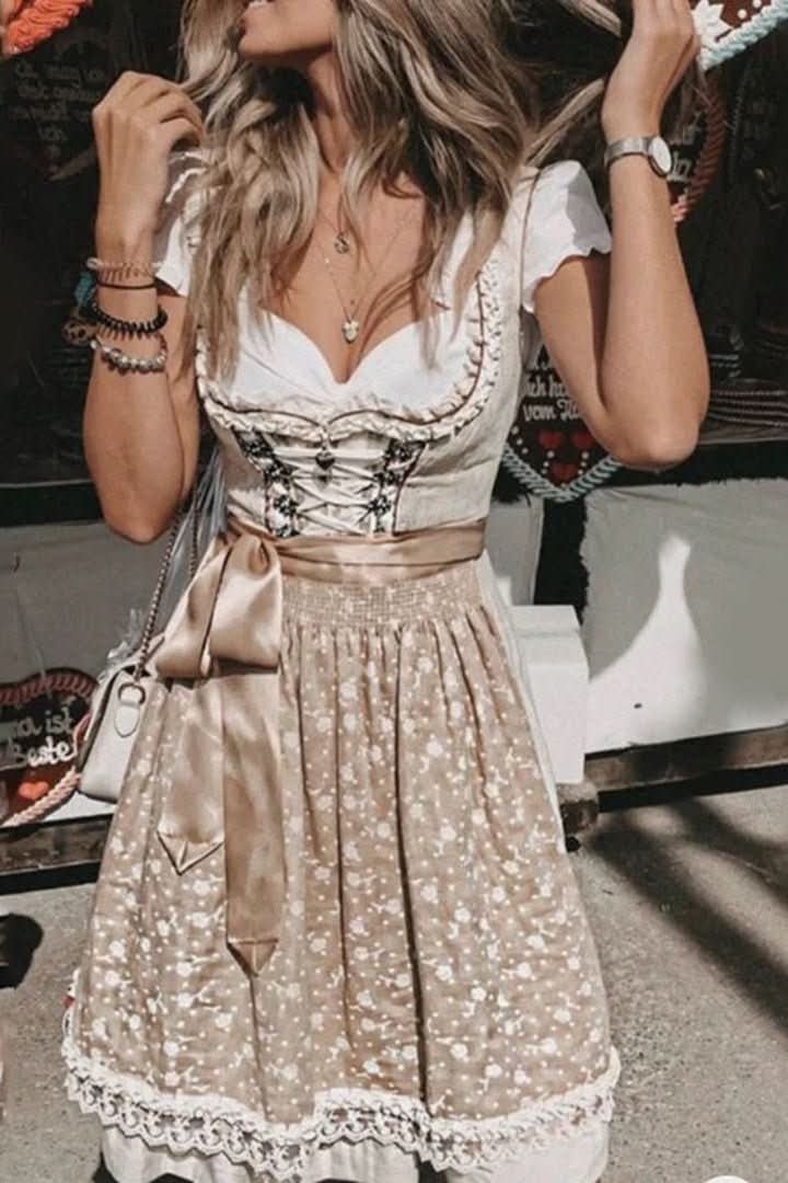 Amelia | Abito midi Dirndl floreale con inserti in pizzo vintage 2