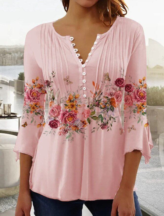Amelia | Elegante e traspirante camicetta Henley a fantasia floreale 2