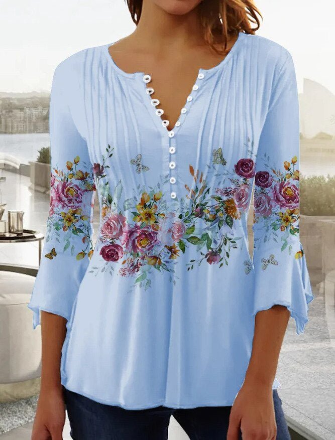 Amelia | Elegante e traspirante camicetta Henley a fantasia floreale 3