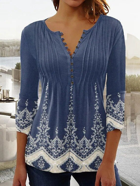 Amelia | Elegante e traspirante camicetta Henley a fantasia floreale 4
