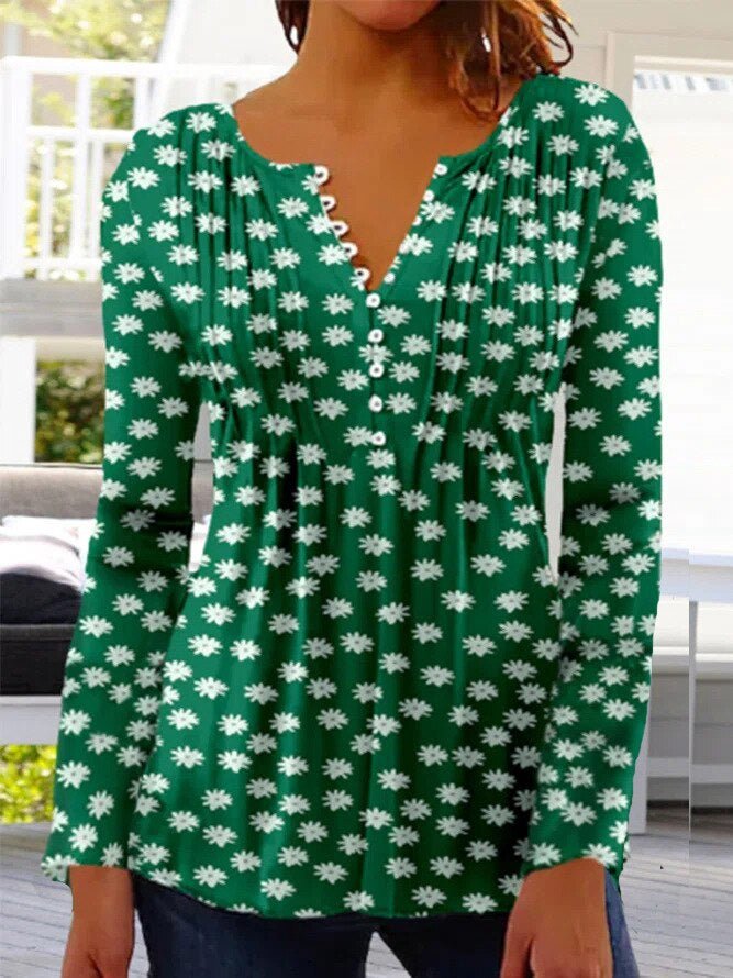 Amelia | Elegante e traspirante camicetta Henley a fantasia floreale 5
