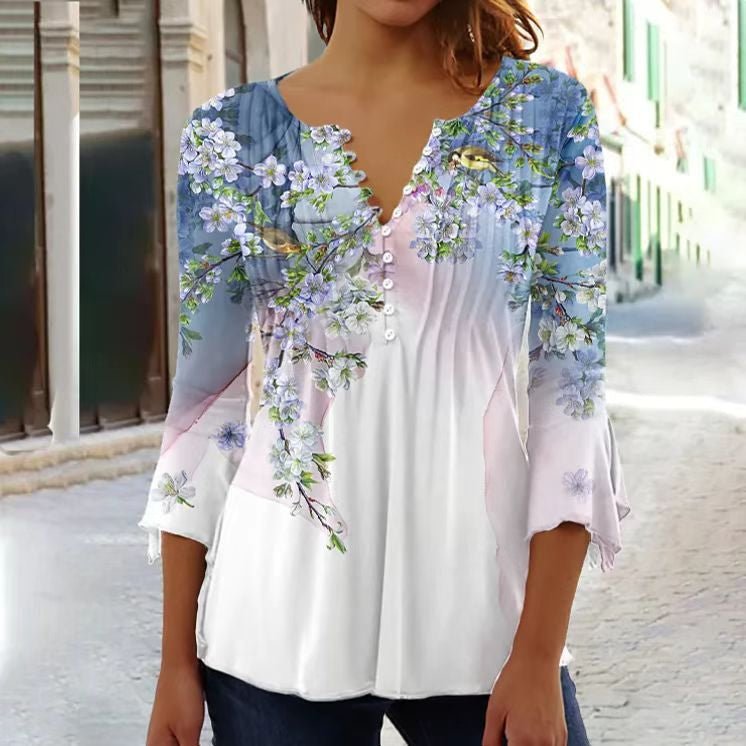 Amelia | Elegante e traspirante camicetta Henley a fantasia floreale 6