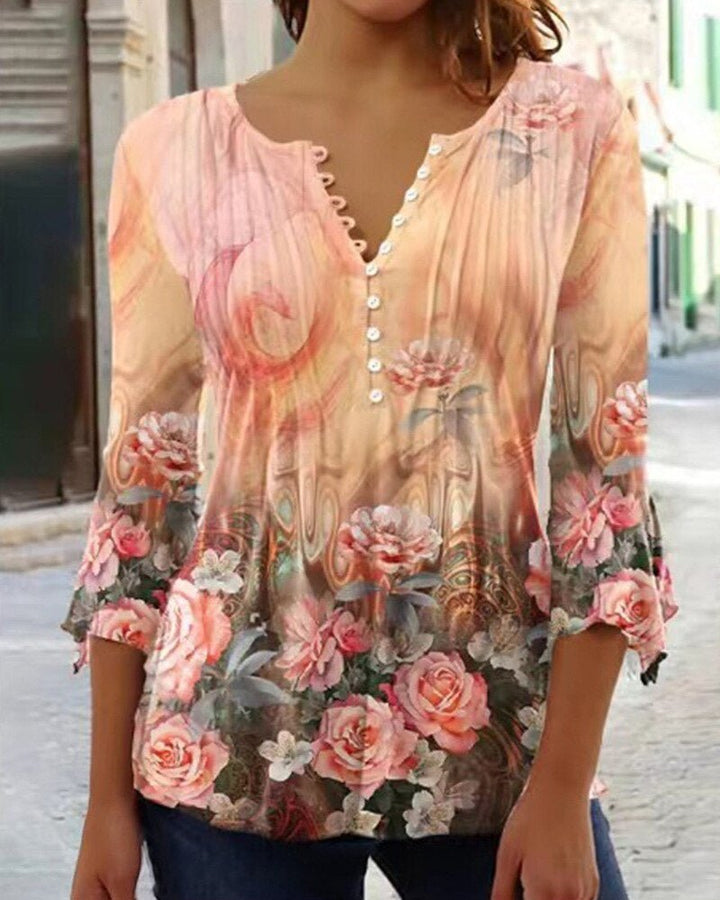 Amelia | Elegante e traspirante camicetta Henley a fantasia floreale 7