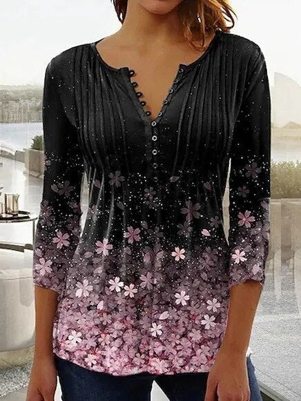 Amelia | Elegante e traspirante camicetta Henley a fantasia floreale 8