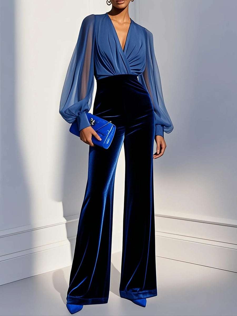 Amelie | Tuta Elegante Donna con Scollo a V e Maniche Lunghe - Jumpsuit Elegante per Cerimonia 0