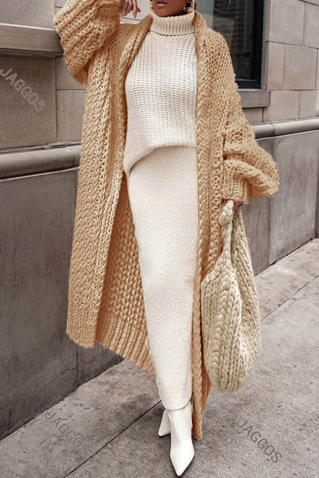 Aria | Cardigan lungo da donna oversize a maglia grossa con apertura frontale 5