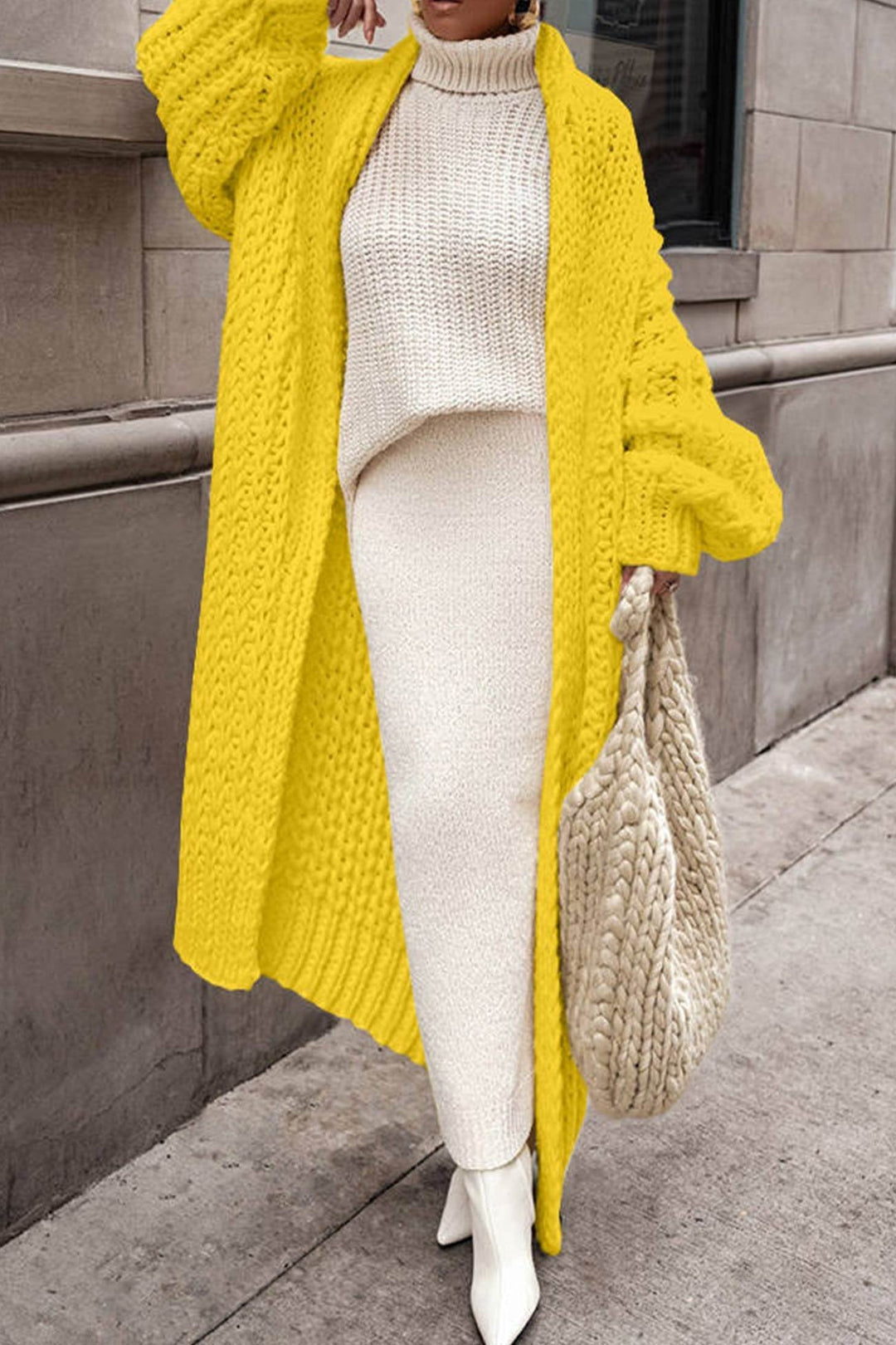 Aria | Cardigan lungo da donna oversize a maglia grossa con apertura frontale 7