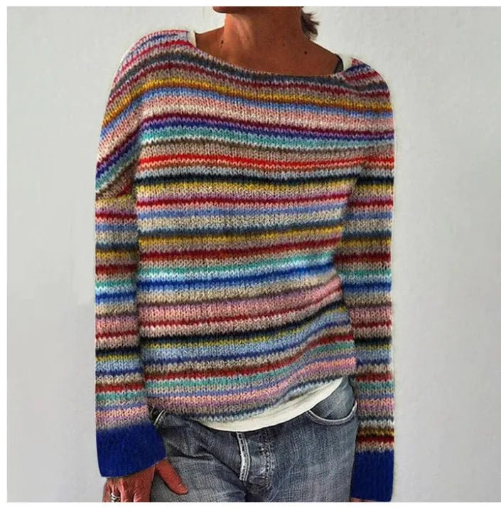 Aria | Maglione da donna a maglia a righe retrò, vestibilità comoda 0