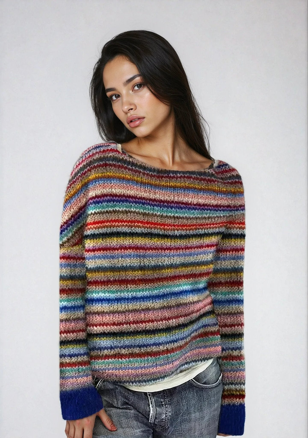 Aria | Maglione da donna a maglia a righe retrò, vestibilità comoda 2