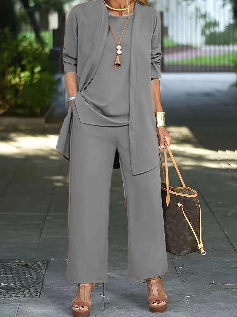 Aurelia | Completo Donna Elegante - Set Versatile in Tre Pezzi con Top, Pantaloni e Cardigan 0