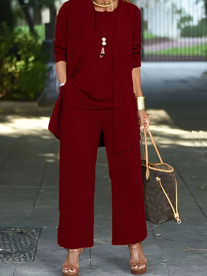 Aurelia | Completo Donna Elegante - Set Versatile in Tre Pezzi con Top, Pantaloni e Cardigan 1