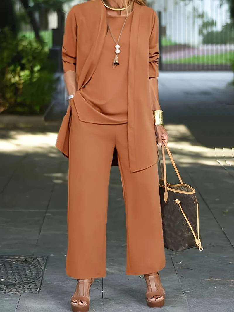 Aurelia | Completo Donna Elegante - Set Versatile in Tre Pezzi con Top, Pantaloni e Cardigan 2