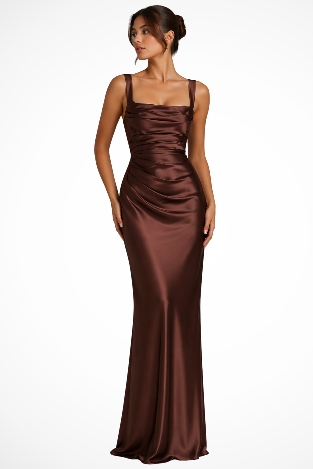 Aurelia | Elegante Maxi Abito in Raso con Ruches e Scollo Quadrato 1
