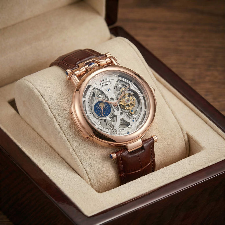 Aurelio | Elegante Orologio Uomo Scheletrato Automatico con Cinturino in Pelle 1