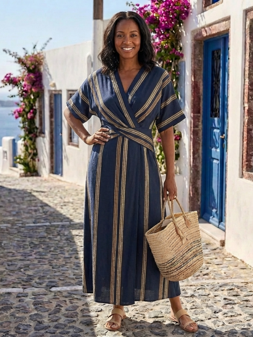 Bettina | Elegante Abito Donna Avvolgente a Righe con Scollo a V per Cerimonia e Occasioni Speciali 2