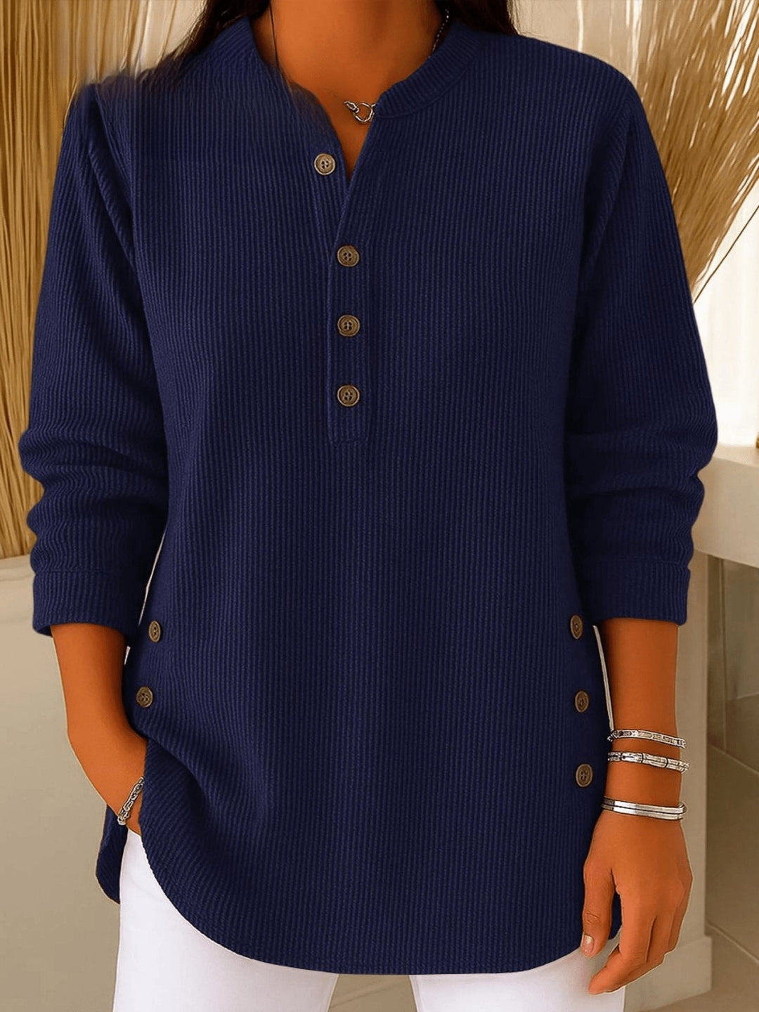Camila | Comoda e calda tunica lunga a coste stile Henley 2