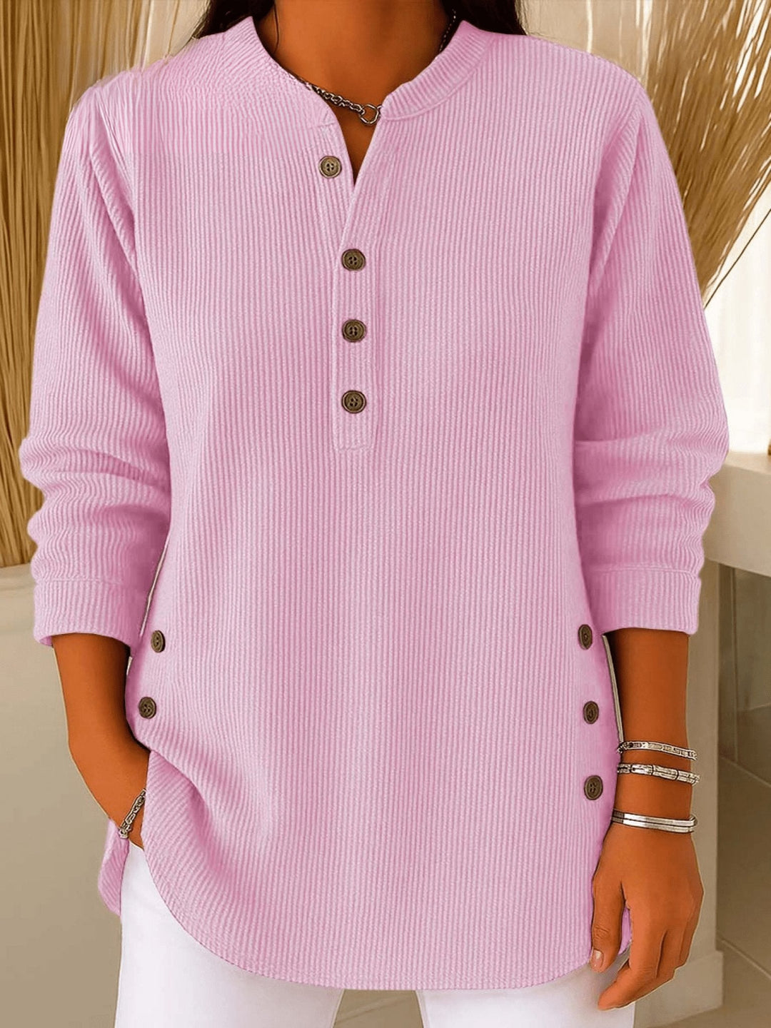 Camila | Comoda e calda tunica lunga a coste stile Henley 3