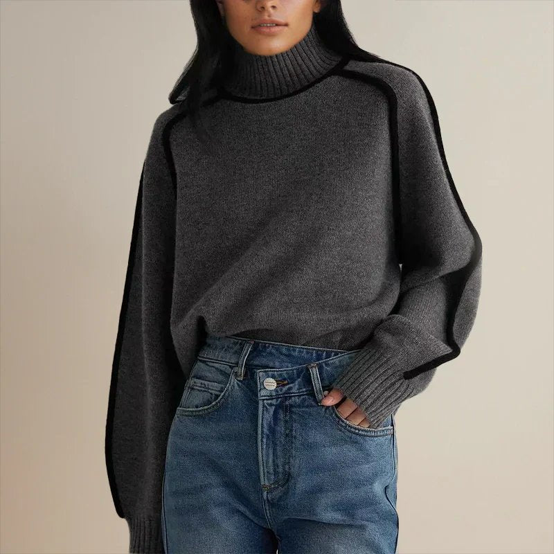 Camila | Maglione da donna oversize a collo alto con blocchi di colore 1