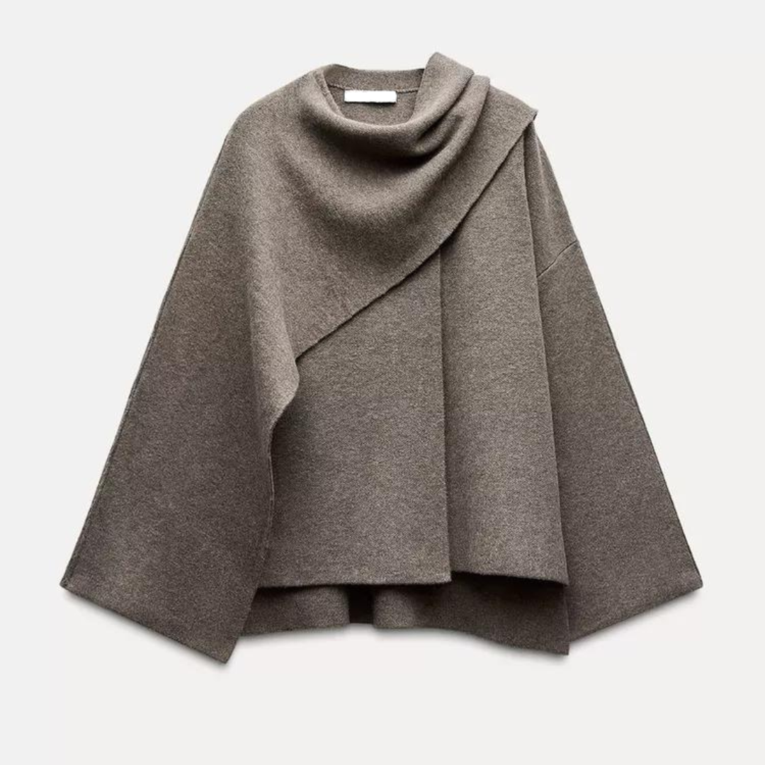Carmela | Elegante Cappotto Donna Asimmetrico a Mantella in Grigio 7