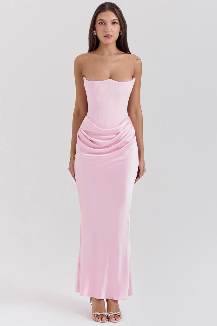 Celestina | Abito da Sposa Elegante Senza Spalline Maxi Fluido Femminile 2