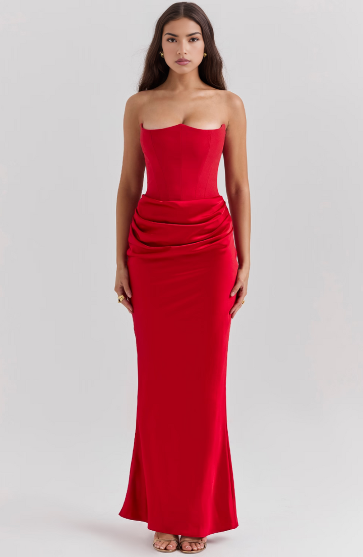 Celestina | Abito da Sposa Elegante Senza Spalline Maxi Fluido Femminile 3