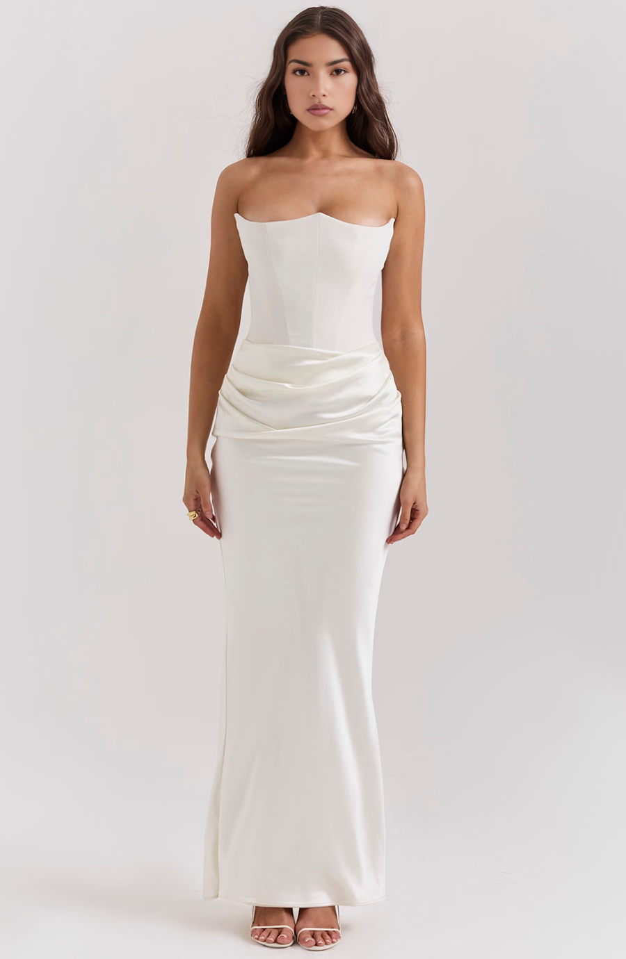 Celestina | Abito da Sposa Elegante Senza Spalline Maxi Fluido Femminile 4