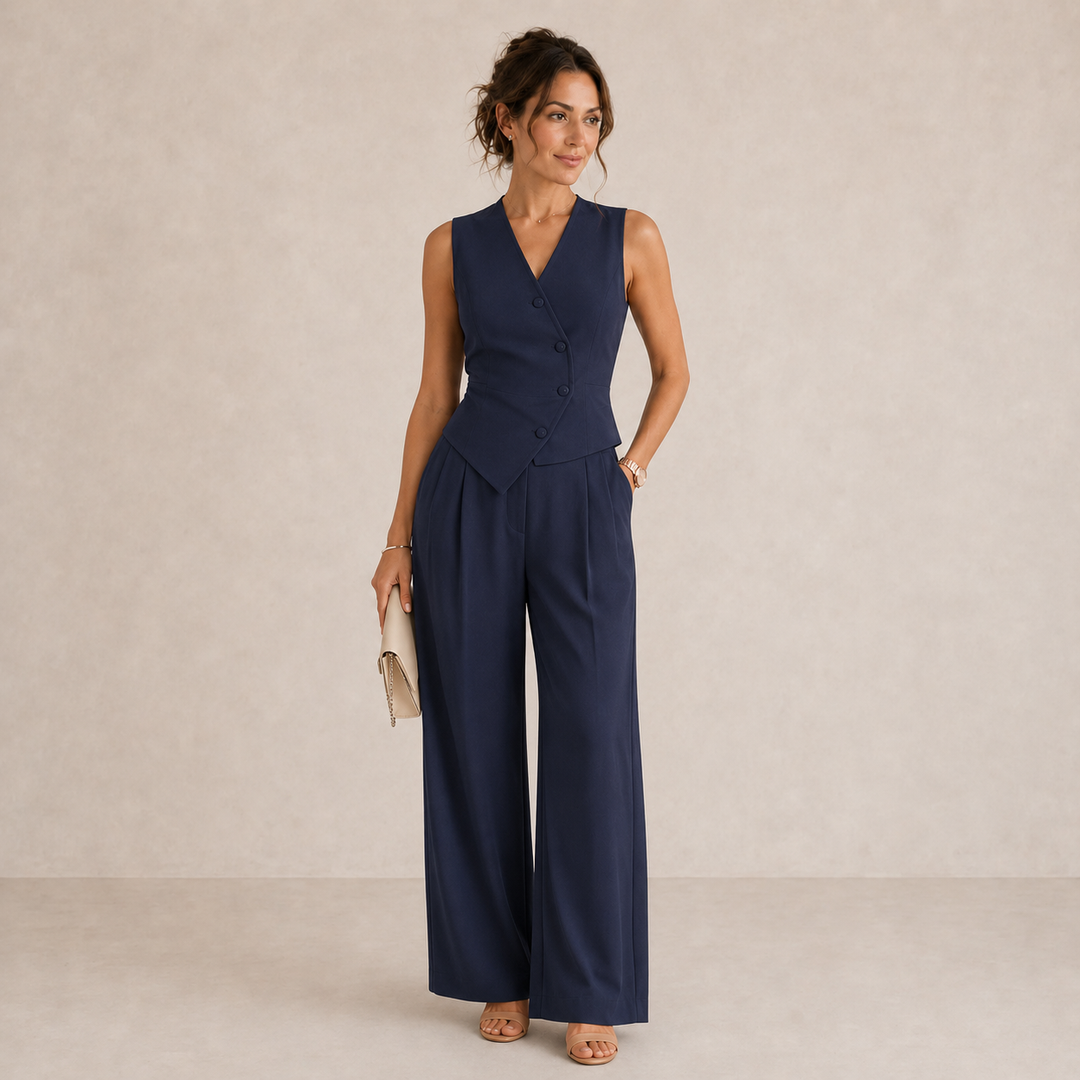 Celine | Completo Donna Elegante – Blazer Senza Maniche e Pantaloni a Gamba Larga 1