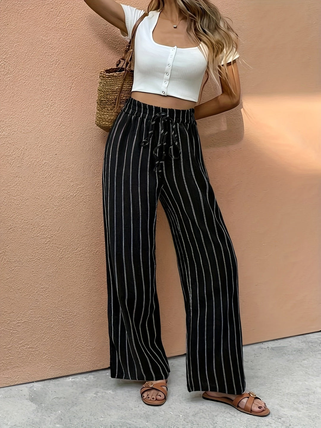 Chloe | Comodi e leggeri pantaloni a gamba larga a righe 2