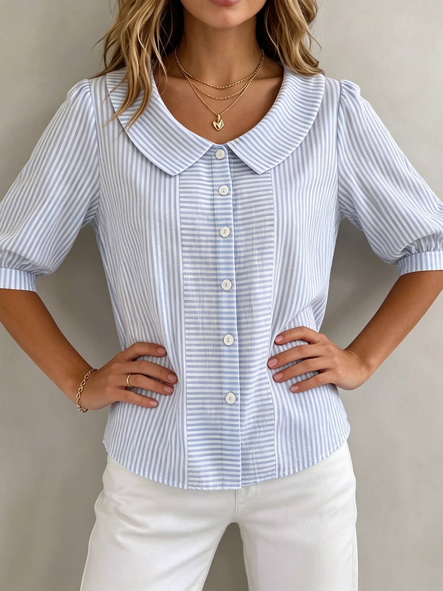 Clara | Blusa Donna Elegante a Righe con Colletto Rotondo e Maniche a 3/4 3