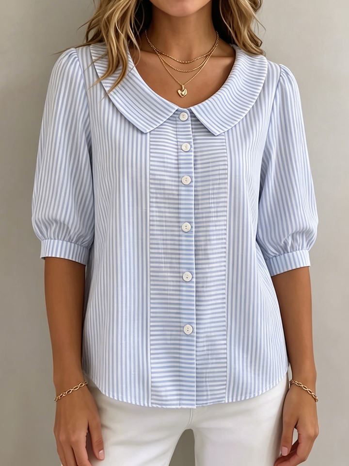 Clara | Blusa Donna Elegante a Righe con Colletto Rotondo e Maniche a 3/4 4