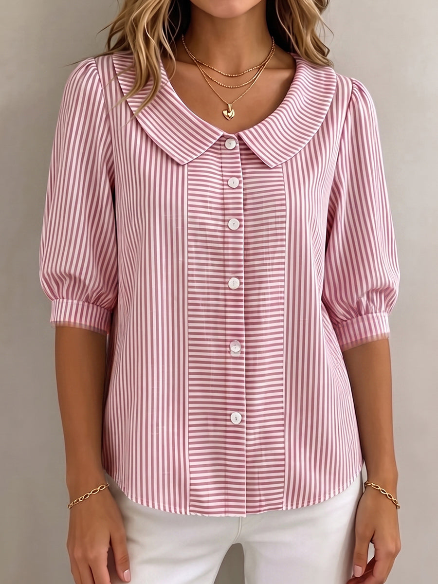 Clara | Blusa Donna Elegante a Righe con Colletto Rotondo e Maniche a 3/4 5