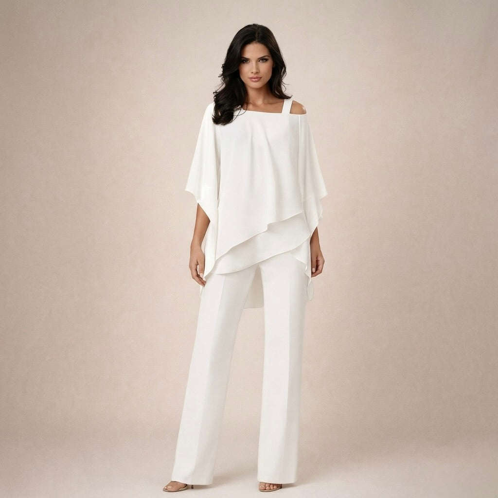 Clara | Completo Donna Elegante con Top Scollo Bardot e Pantaloni a Gamba Larga 0