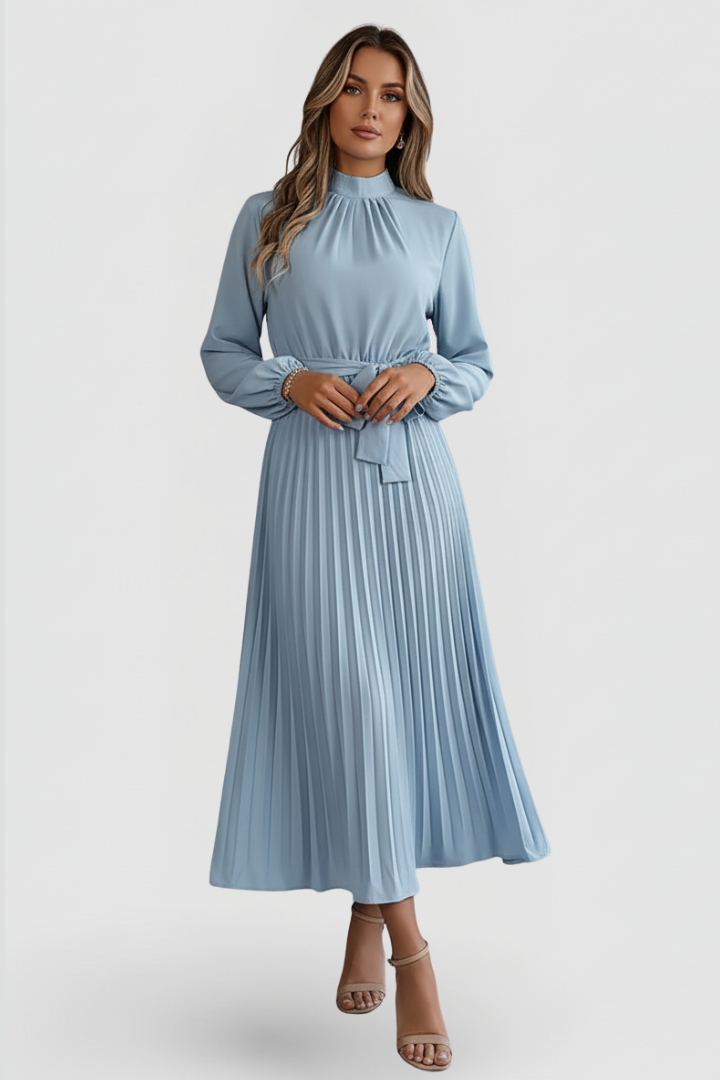 Clara | Elegante Abito Midi Cerimonia Plissettato con Colletto Rialzato per Donna 0