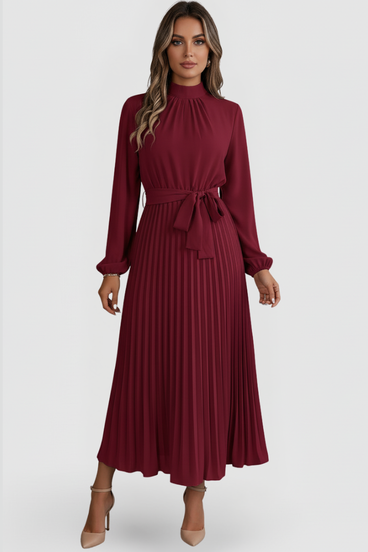 Clara | Elegante Abito Midi Cerimonia Plissettato con Colletto Rialzato per Donna 2