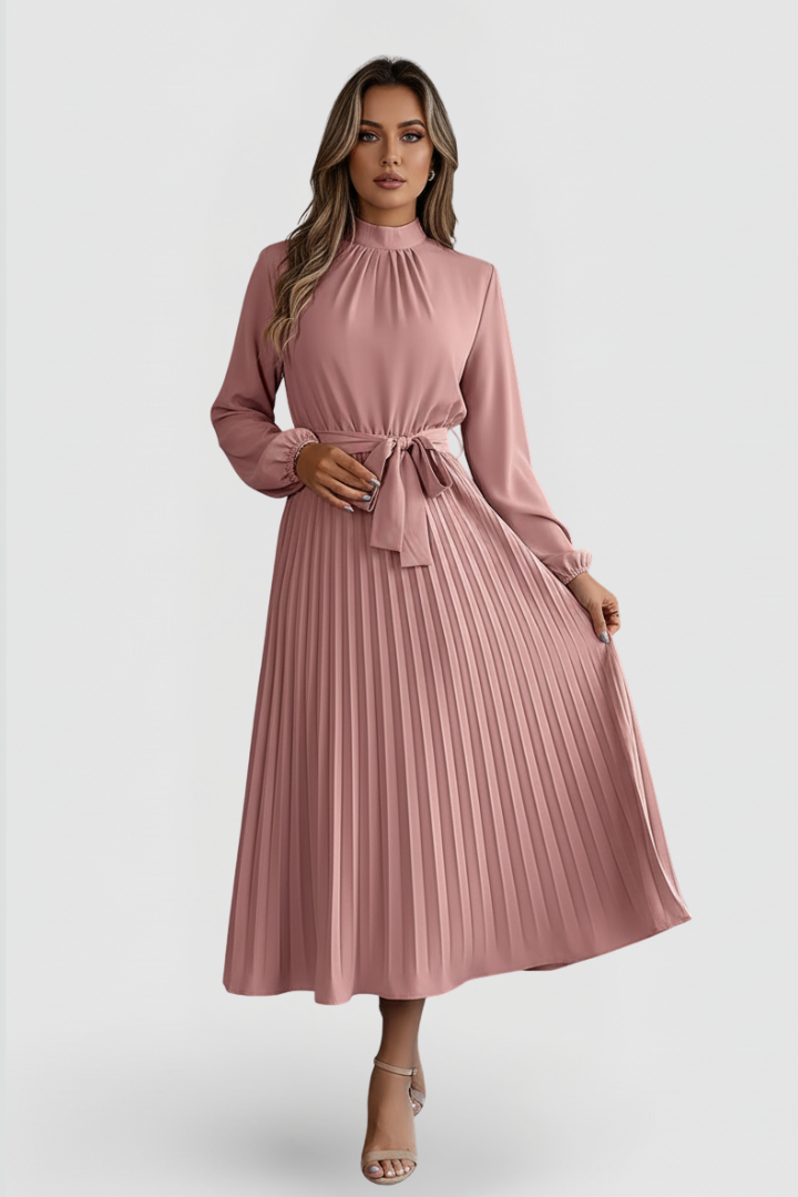 Clara | Elegante Abito Midi Cerimonia Plissettato con Colletto Rialzato per Donna 3