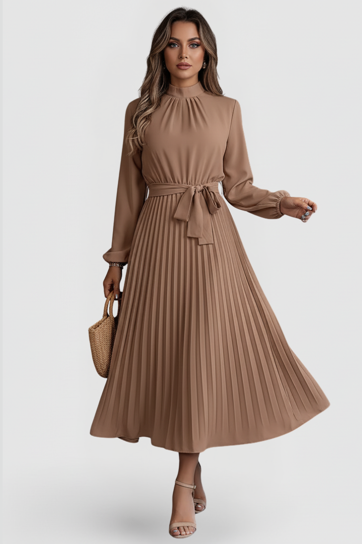 Clara | Elegante Abito Midi Cerimonia Plissettato con Colletto Rialzato per Donna 4