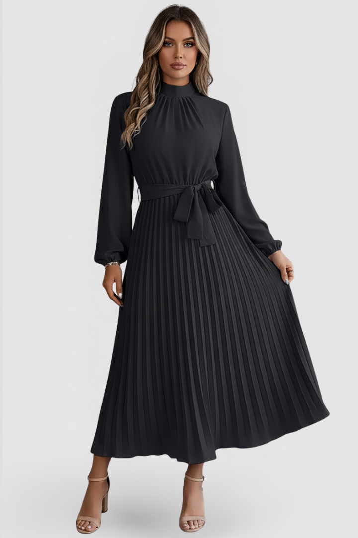 Clara | Elegante Abito Midi Cerimonia Plissettato con Colletto Rialzato per Donna 5