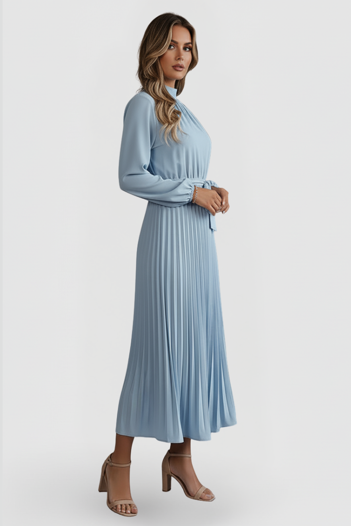 Clara | Elegante Abito Midi Cerimonia Plissettato con Colletto Rialzato per Donna 6