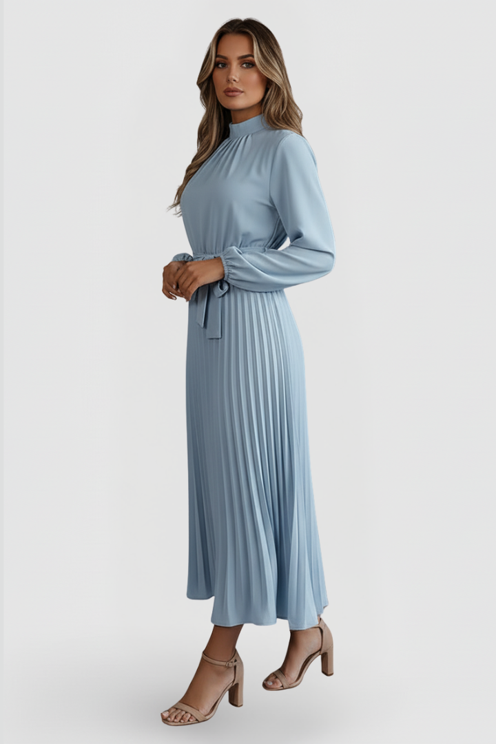 Clara | Elegante Abito Midi Cerimonia Plissettato con Colletto Rialzato per Donna 7