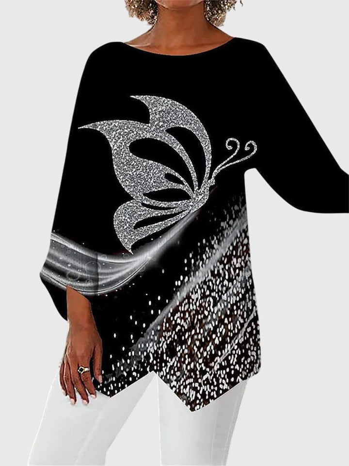 Clara | Elegante Blusa Asimmetrica con Fantasia a Farfalle 0