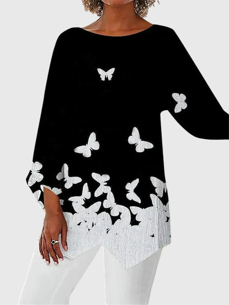 Clara | Elegante Blusa Asimmetrica con Fantasia a Farfalle 4