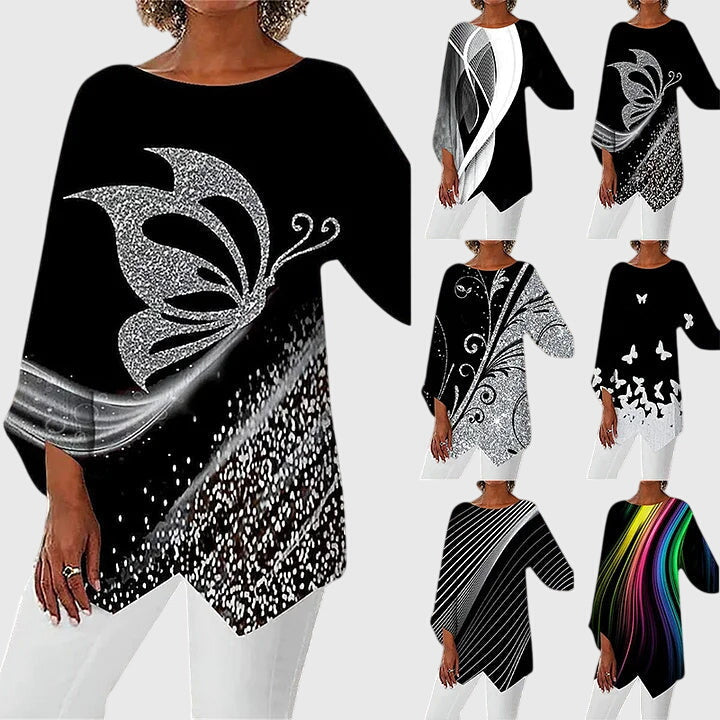 Clara | Elegante Blusa Asimmetrica con Fantasia a Farfalle 6