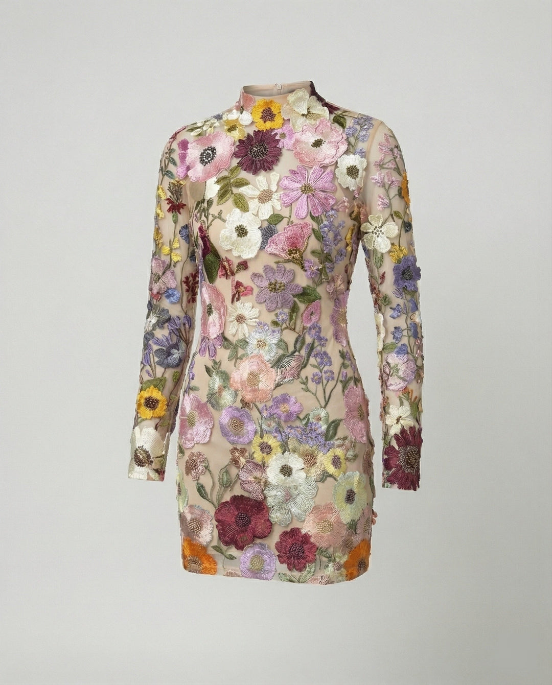 Clara | Elegante Miniabito Floreale con Rete Ricamata 0