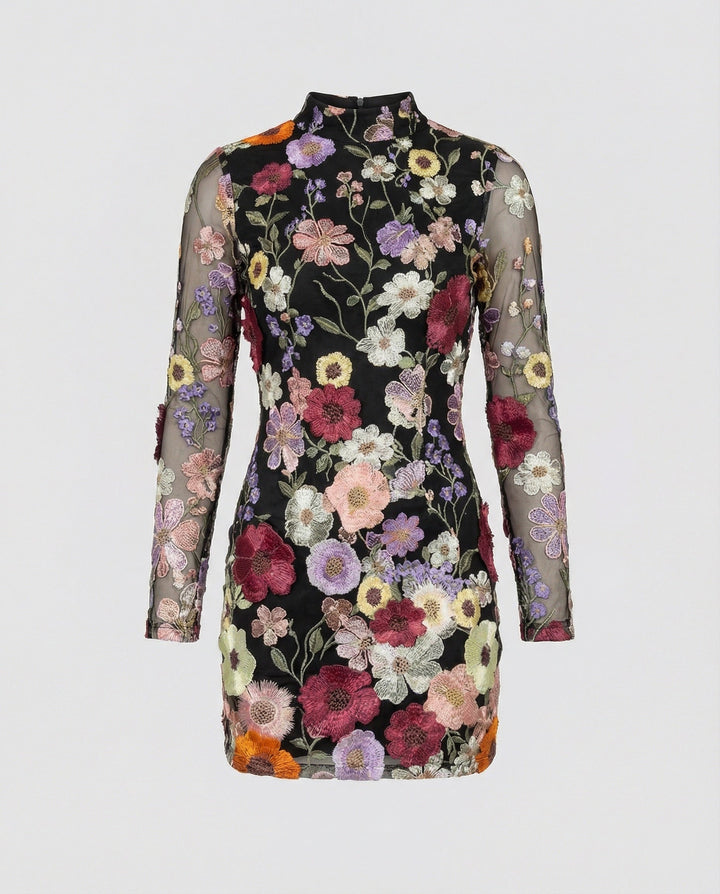 Clara | Elegante Miniabito Floreale con Rete Ricamata 4